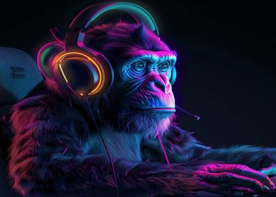 Ape Monkey Gamer Neon 