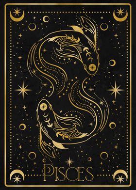 pisces gold zodiac card