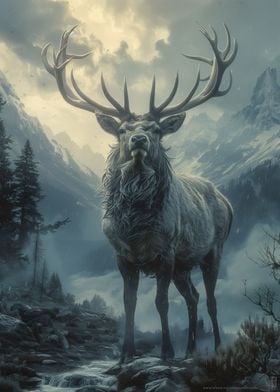 Elk in Snowy Meadow