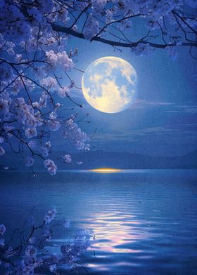 Cherry Blossom Moon Night