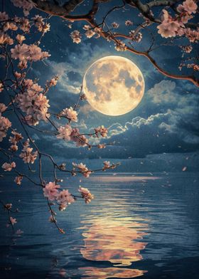 Cherry Blossom Moon Night