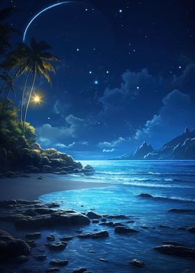 Blue ocean night sky