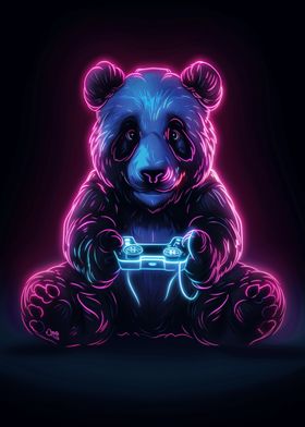 Panda Gamer Neon Cyberpunk