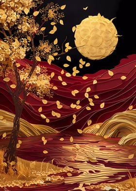 Abstract Golden Full Moon 