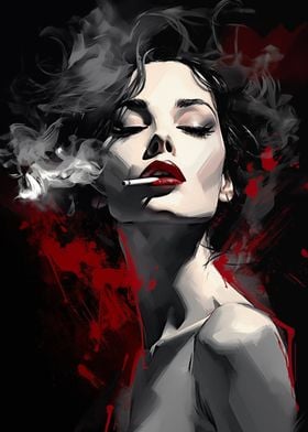 Smoking lady with red lip