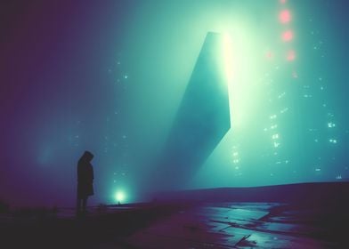 Cyberpunk Neon Monolith