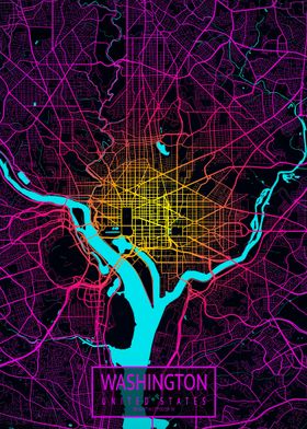 Washington DC Map Neon