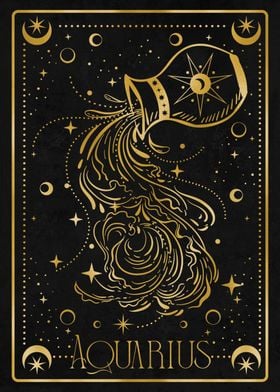 gold aquarius zodiac card