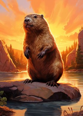 Beaver in Sunset