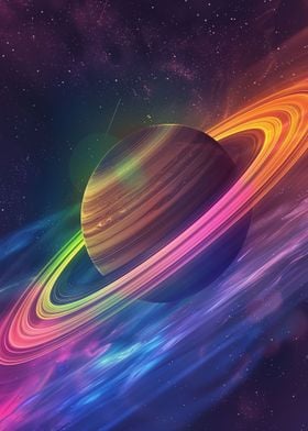 Saturn With Glowing Rings