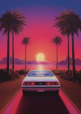 Classic Retro Car Sunset