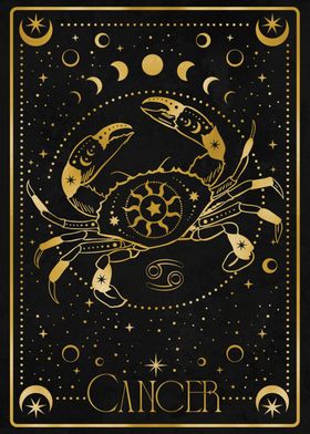 gold cancer zodiac card