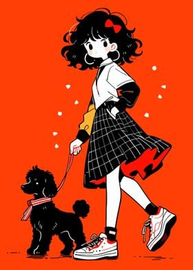 Kawaii Girl with Dogs