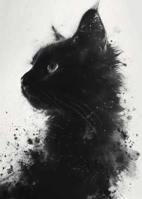 water color black cat