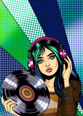 Pop Art Girl with Vinyl 