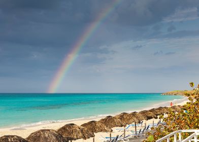 Colorful rainbow over sea