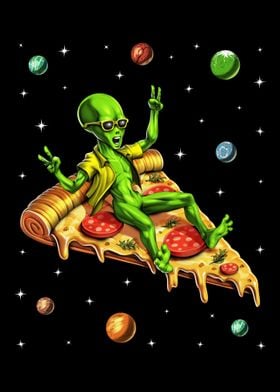 Space Alien Riding Pizza