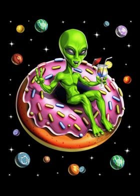 Space Alien Riding Donut