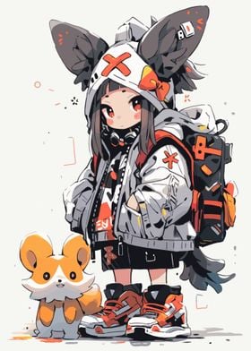 Kawaii Girl with Fox