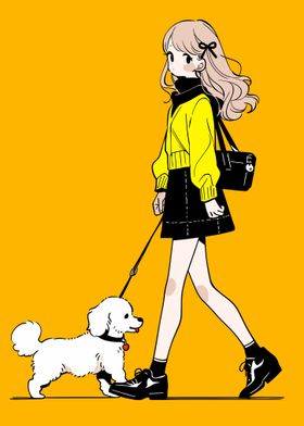 Kawaii Girl with Dogs