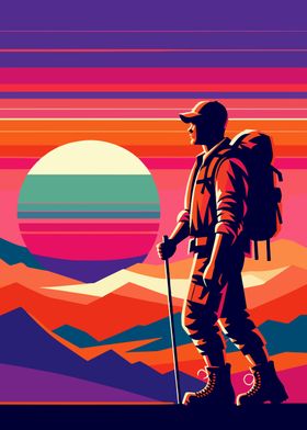 Hiking sunse pop art