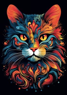 Colorful Cat Face Abstract