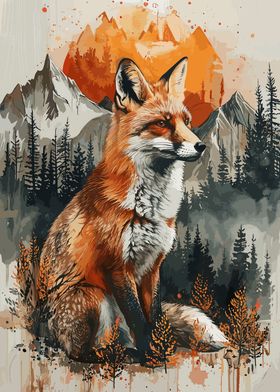 Fox Sunset Watercolor