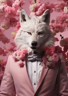 Elegant wolf in pink suit