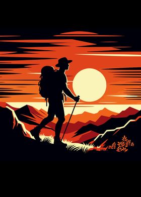 Hiking sunset pop art