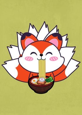 cute fox eating ramen