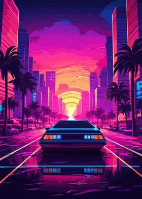 Retro Miami Neon Sunset