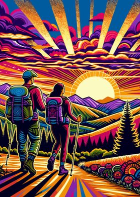 Hiking sunset colorful