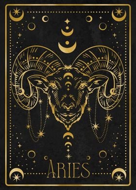 golden aries zodiac card