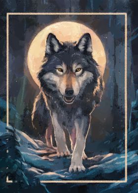 Wolf and moon artwork