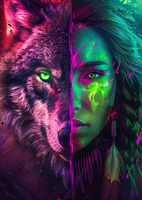 Green Neon American Wolf