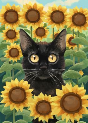 Black Cat Sunflower Paint