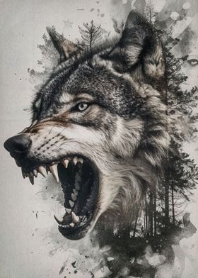 wolf double exposure