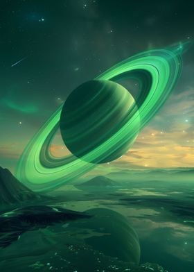 Saturn With Green Rings