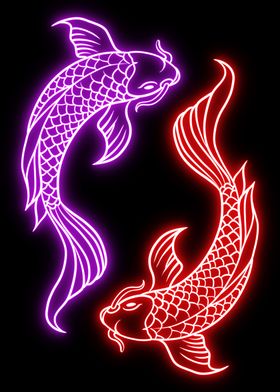 neon yin yang koi fish