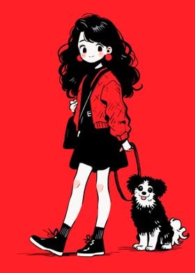 Kawaii Girl with Dog