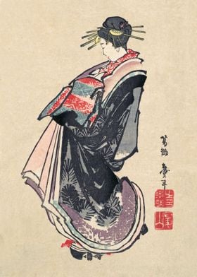 Woodblock print of a woman