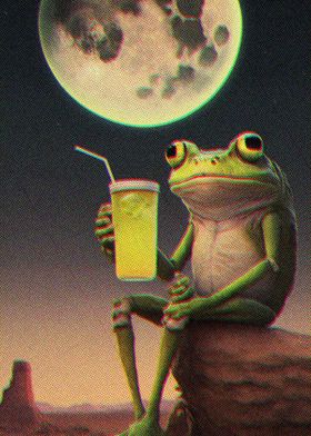 Frog Relaxing Under Moon