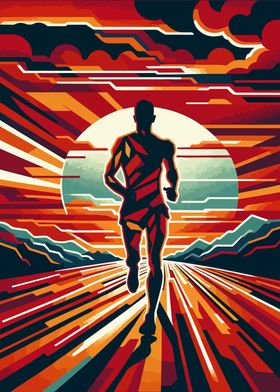 Marathon runner sunset