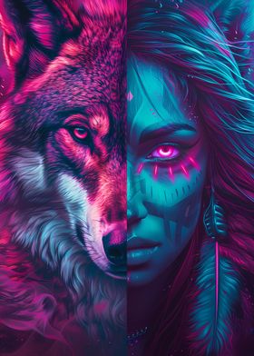 Purple And Blue Wolf Woman