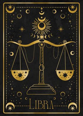 golden libra zodiac card