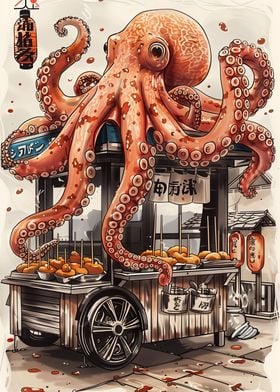 Octopus on Takoyaki Cart