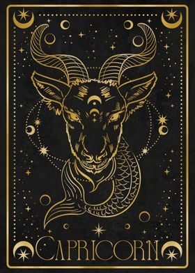 golden capricorn sign card