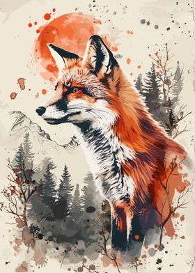 Fox Nature Watercolor