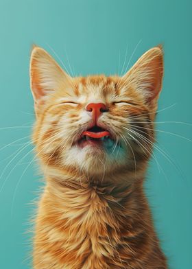 Blue Pop Art Cat Smiling