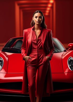 Girl in red and car